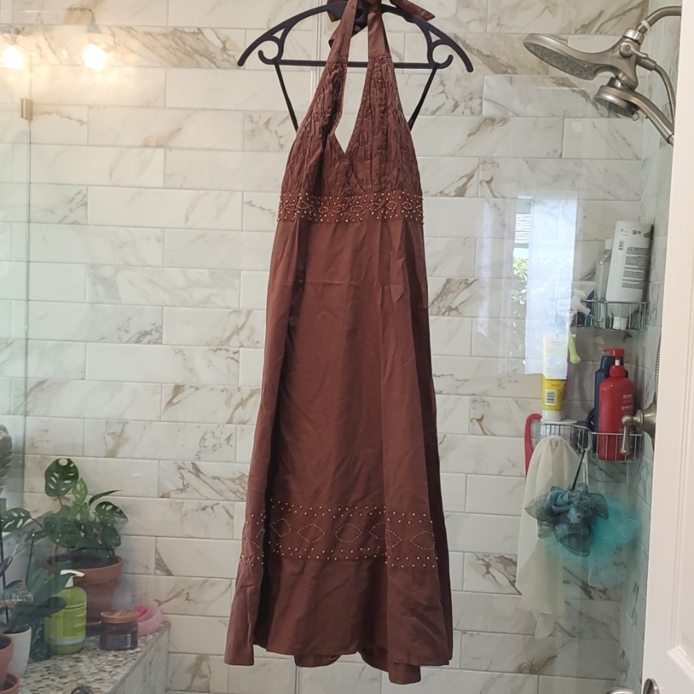 Brian Halter Dress with Wooden Accents